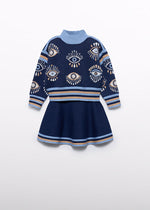 Set fusta si pulover tricotat fin bleumarin 5-7 ani