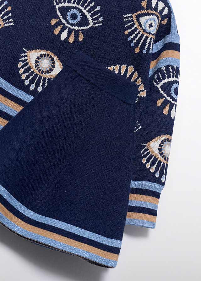 Set fusta si pulover tricotat fin bleumarin 5-7 ani
