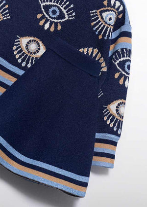 Set fusta si pulover tricotat fin bleumarin 5-7 ani