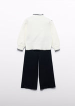 Compleu fete tricot alb negru cu broderie si pantaloni lungi 5-10 ani