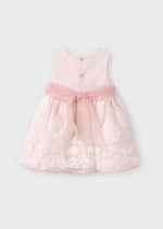 Rochita bebe organza roz cu broderie alba Abel & Lula 5010