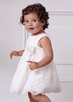 Rochita bebe organza alba cu broderie Abel & Lula 5013