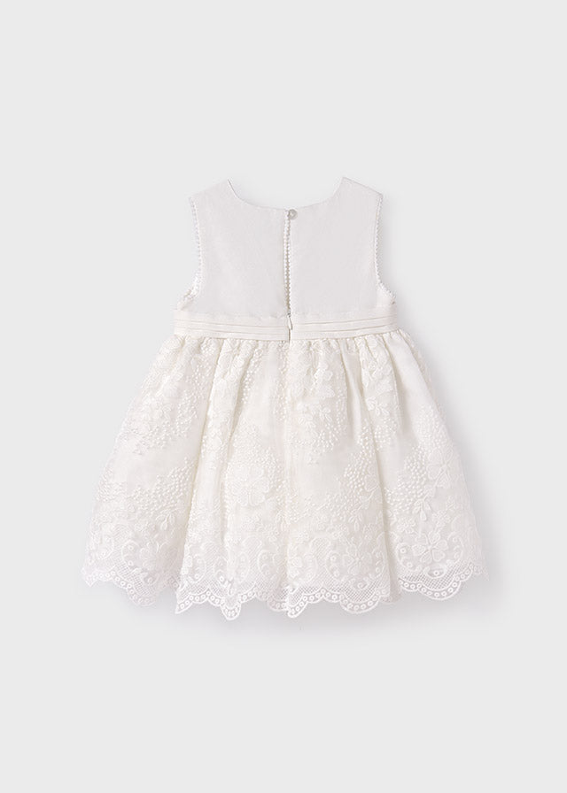 Rochita bebe organza alba cu broderie Abel & Lula 5013