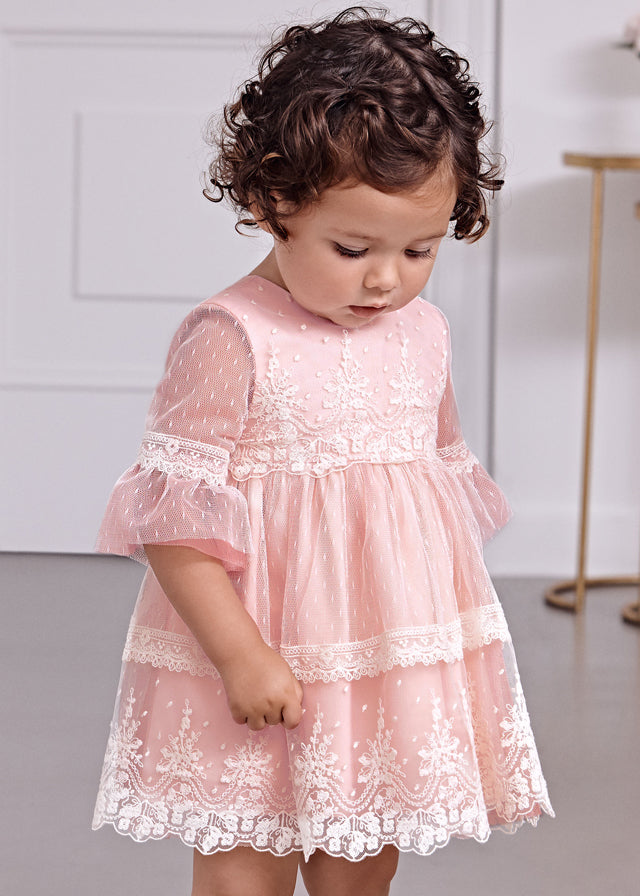 Rochita bebe tull plumeti cu dantela si broderie Abel & Lula 5014