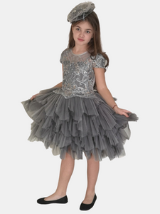 Rochie CopatiLudica culoare Gri inchis, rochie cu dantela si paiete. Rochii Elegante, Gala Fete. Rochite de ocazie, evenimente. Livrare gratuita pe Copatiliu.ro